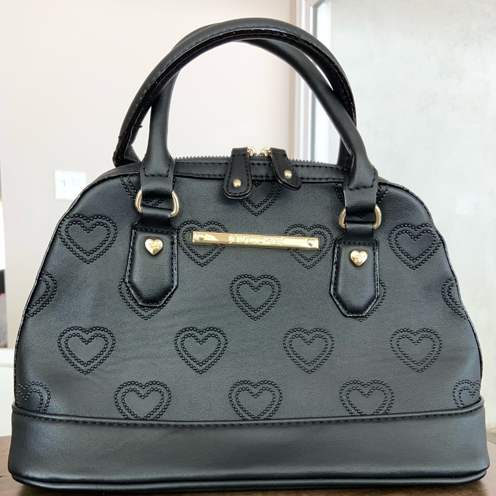 Black Betsy Johnson Handbag Heart Stitching
